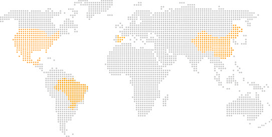 Mapa global estilizado com destaque para México, Brasil, Espanha e China